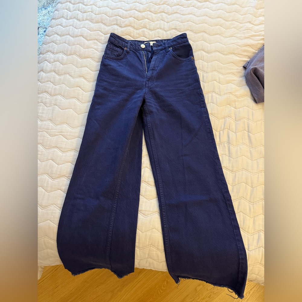 Navy high waist wide leg zara jeans size 0
